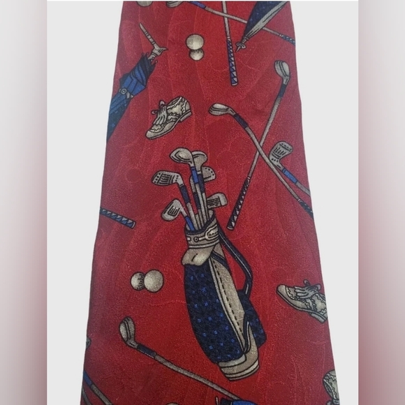 ARNOLD PALMER red Golf Silk Tie Made In USA - Picture 3 of 4